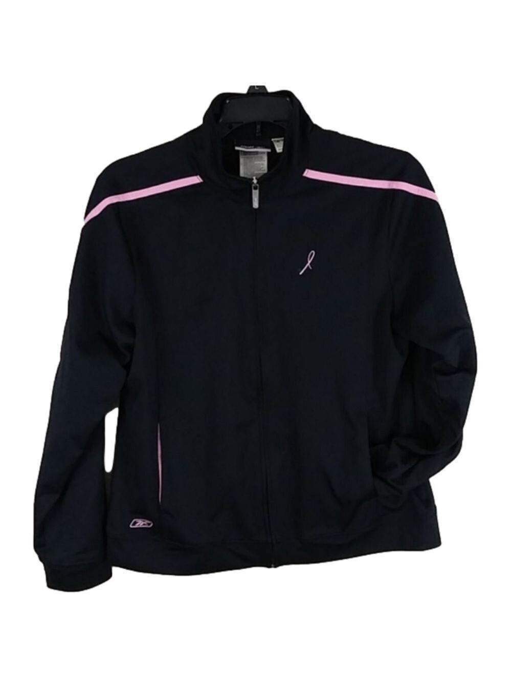 Reebox Breast Cancer Awareness Black Funnel Neck Long Sleeve Zip Up Jacket
